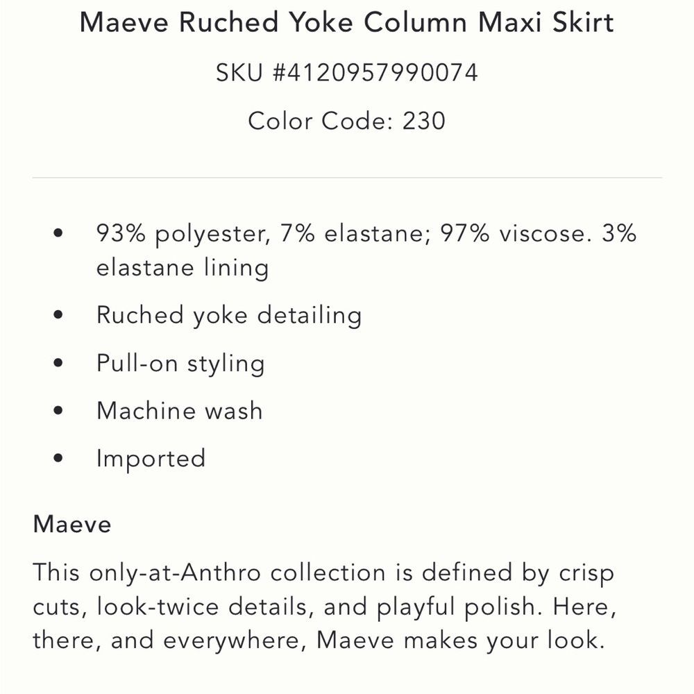 Anthropologie Maeve Ruched Yoke Column Maxi Skirt - Picture 5 of 5